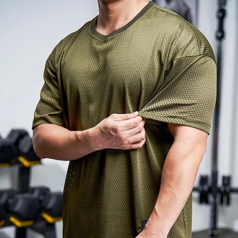 T-shirt musculaire homme gym - Chemise course tennis football entraînement ample séchage rapide