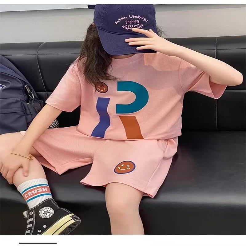 Ensemble de vêtements d'été pour adolescentes, t-shirt et short avec lettres imprimées, costume 2 pi