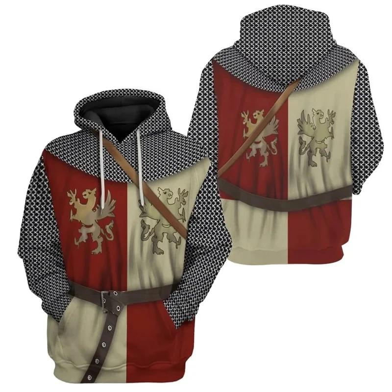 Sweat à capuche chevalier templier médiéval pour hommes, sweats à capuche graphiques, costume de cos