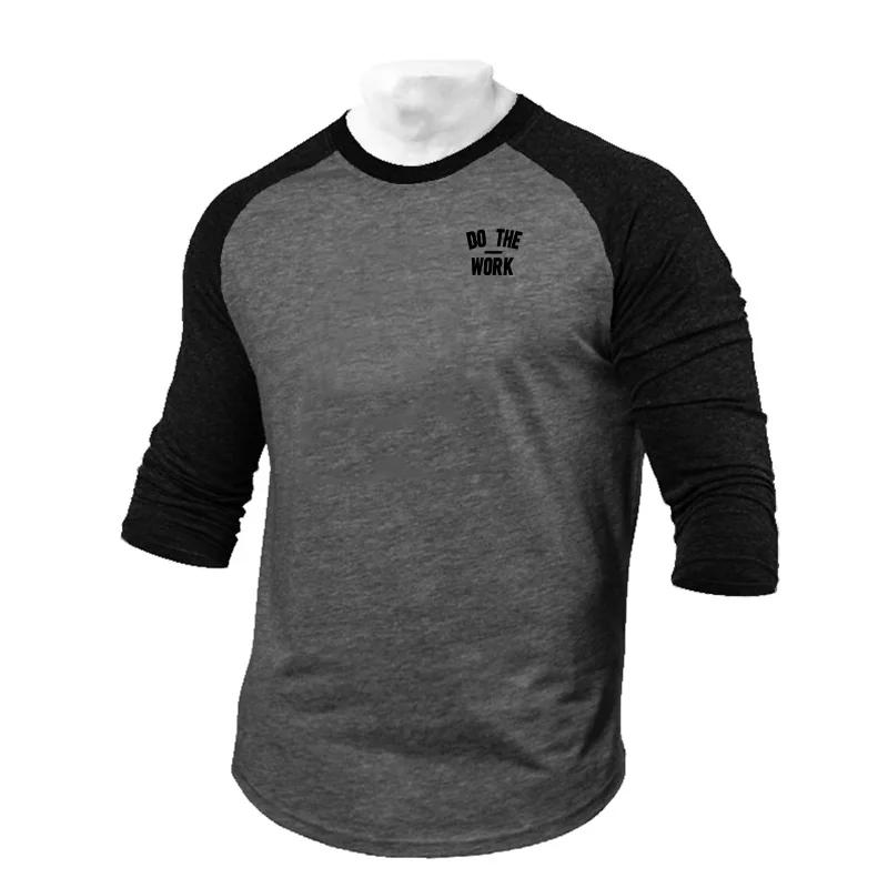 T-shirts de course trois quarts t-shirt hommes printemps automne Patchwork vêtements de sport Fitnes