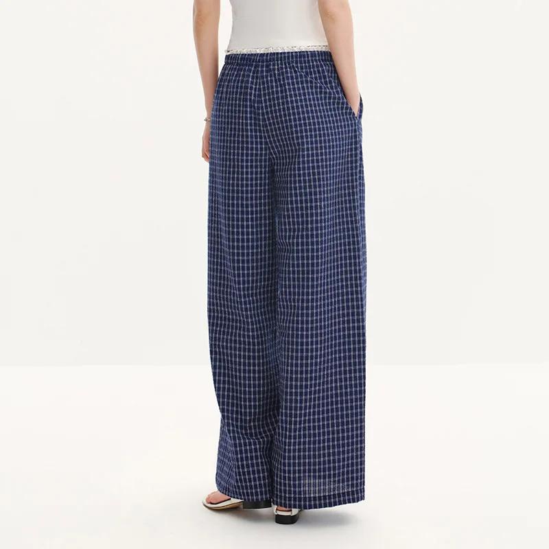 Pantalon Femme Semir à Carreaux 2026, Texturé, à Volants, Coupe Large, Style Urbain Décontracté, Dou