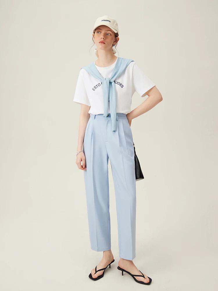 FSLE-Pantalon d'été taille haute pour femme, coupe courte, style décontracté, amincissant, fuselé, b