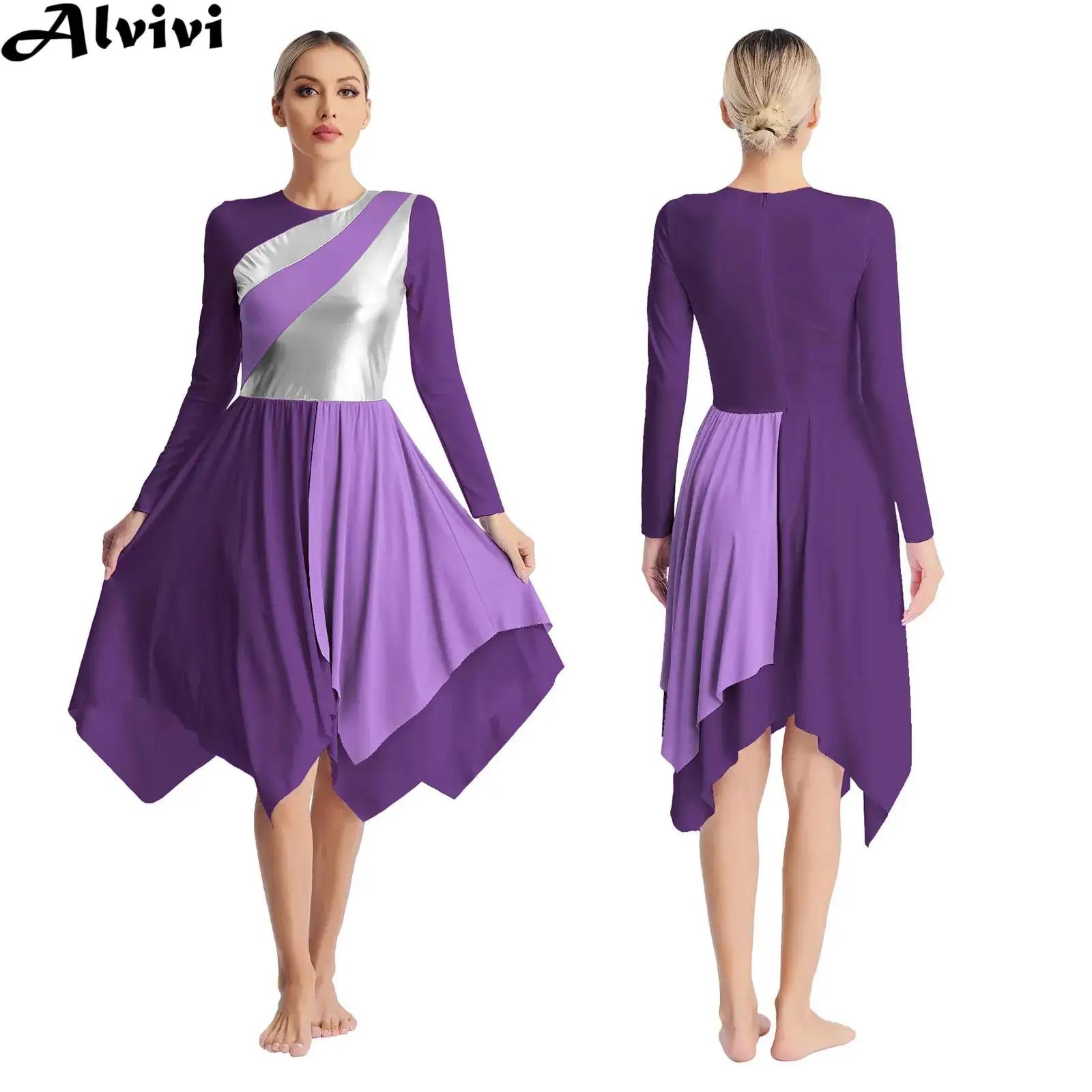 Robe de danse lyrique moderne à manches longues pour femmes, vêtements de danse pour salle de bal, c