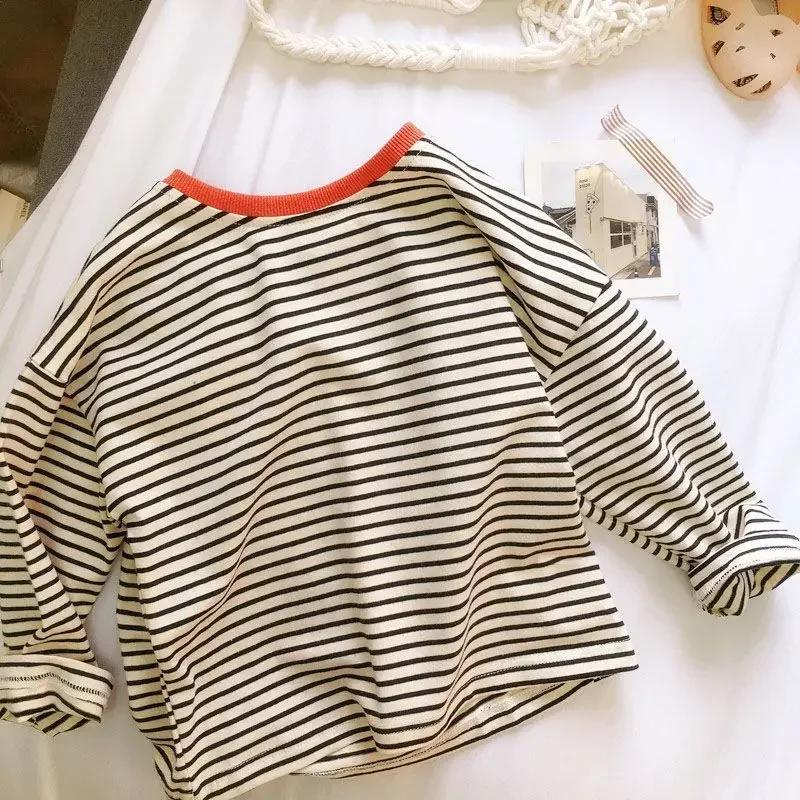 T-shirt rayé à manches longues pour garçons et filles, chemises astronomiques pour enfants, coton dé