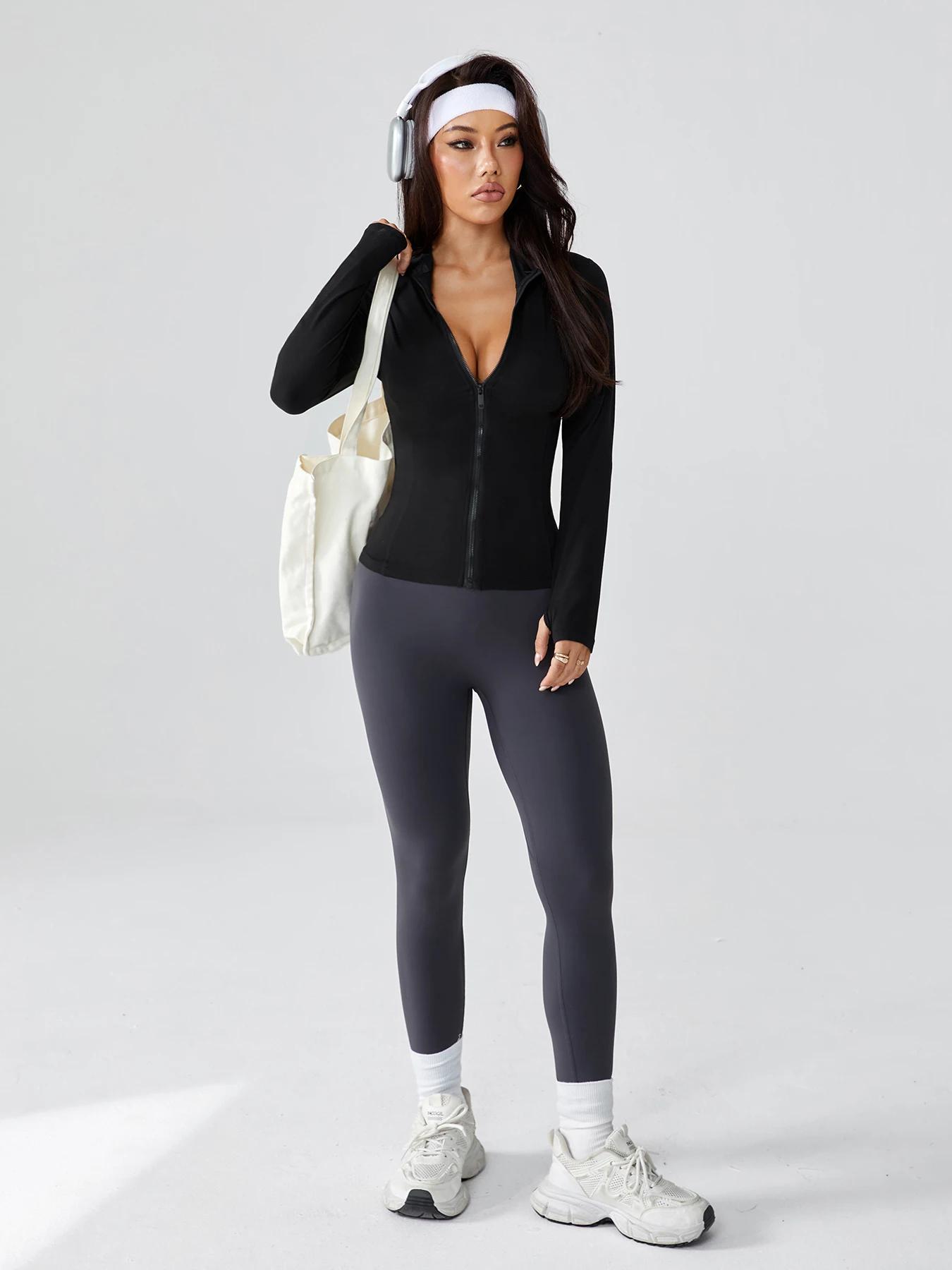 Nouvelle veste de yoga ajustée pour femme – Cardigan athlétique extensible à fermeture éclair complè