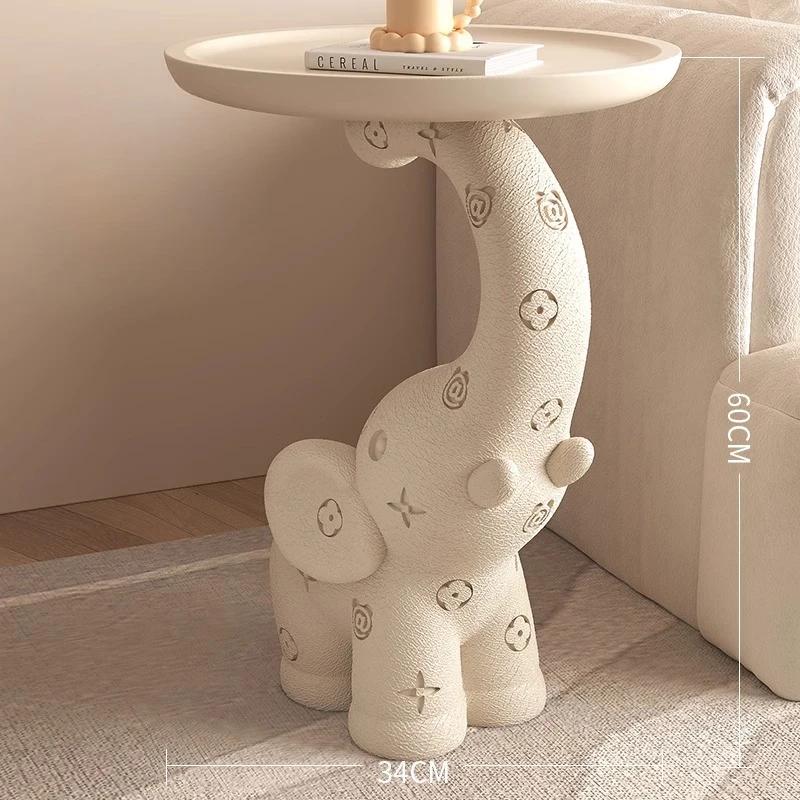 Table d'appoint en cuir crème éléphant, moderne et Chic, étagère de rangement ouverte, décor de cham
