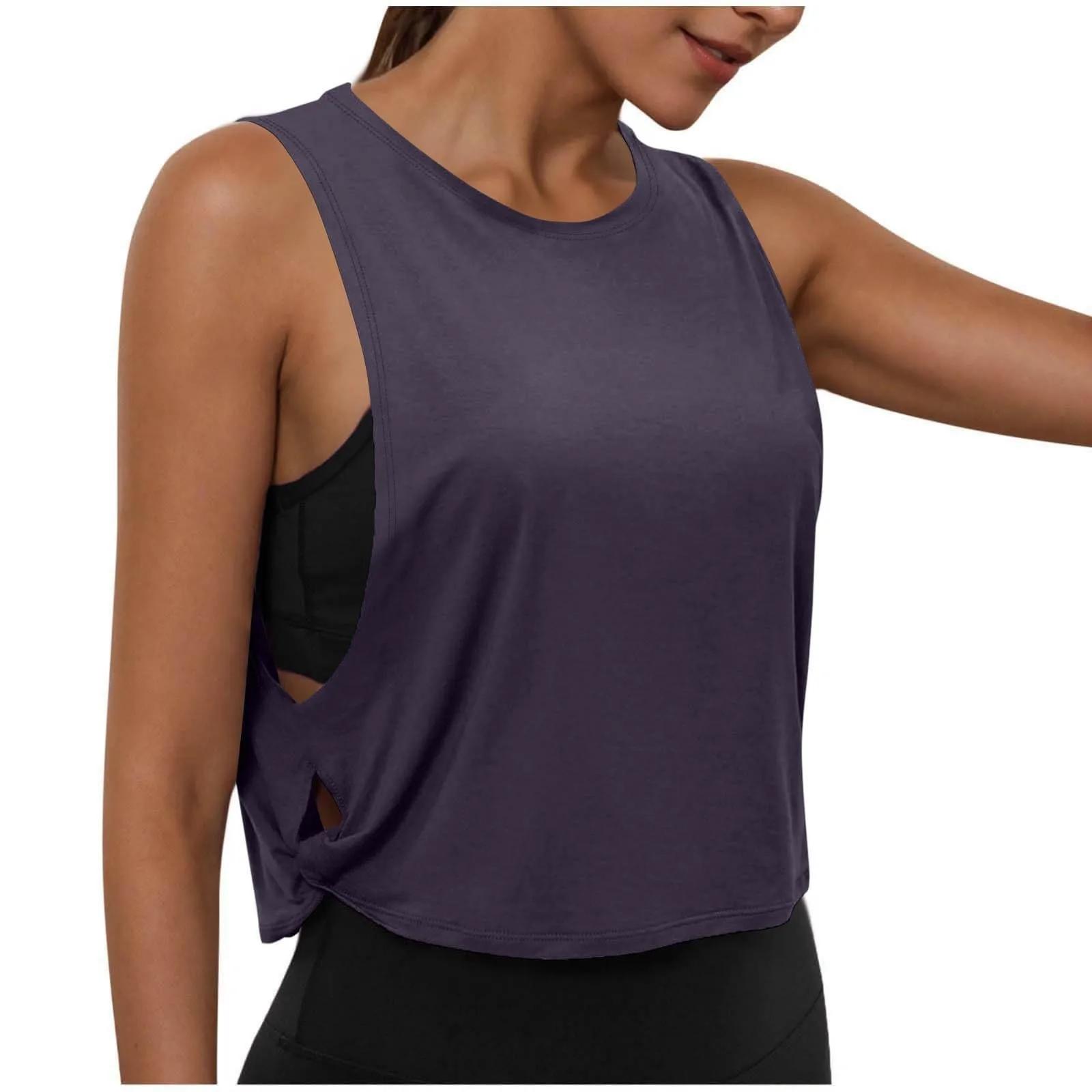 Femmes sans manches dessus de Yoga course débardeur court haut court gilet athlétique chemisier resp