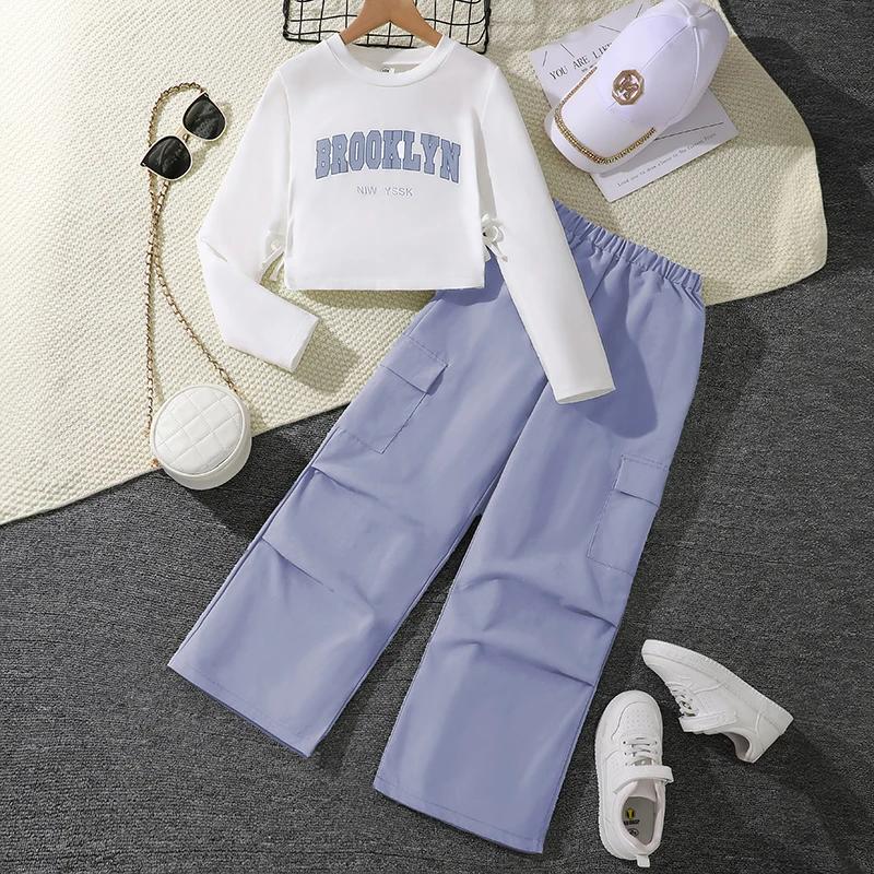 Vêtements assortis pour filles de 8 à 12 ans, couleur unie, vêtements décontractés quotidiens pour f