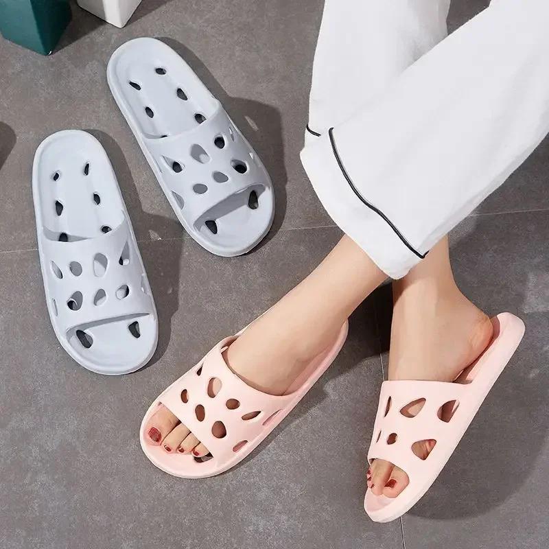 Pantoufles de douche d'été pour hommes et femmes, diapositives de salle de bain, fuite, antidérapant