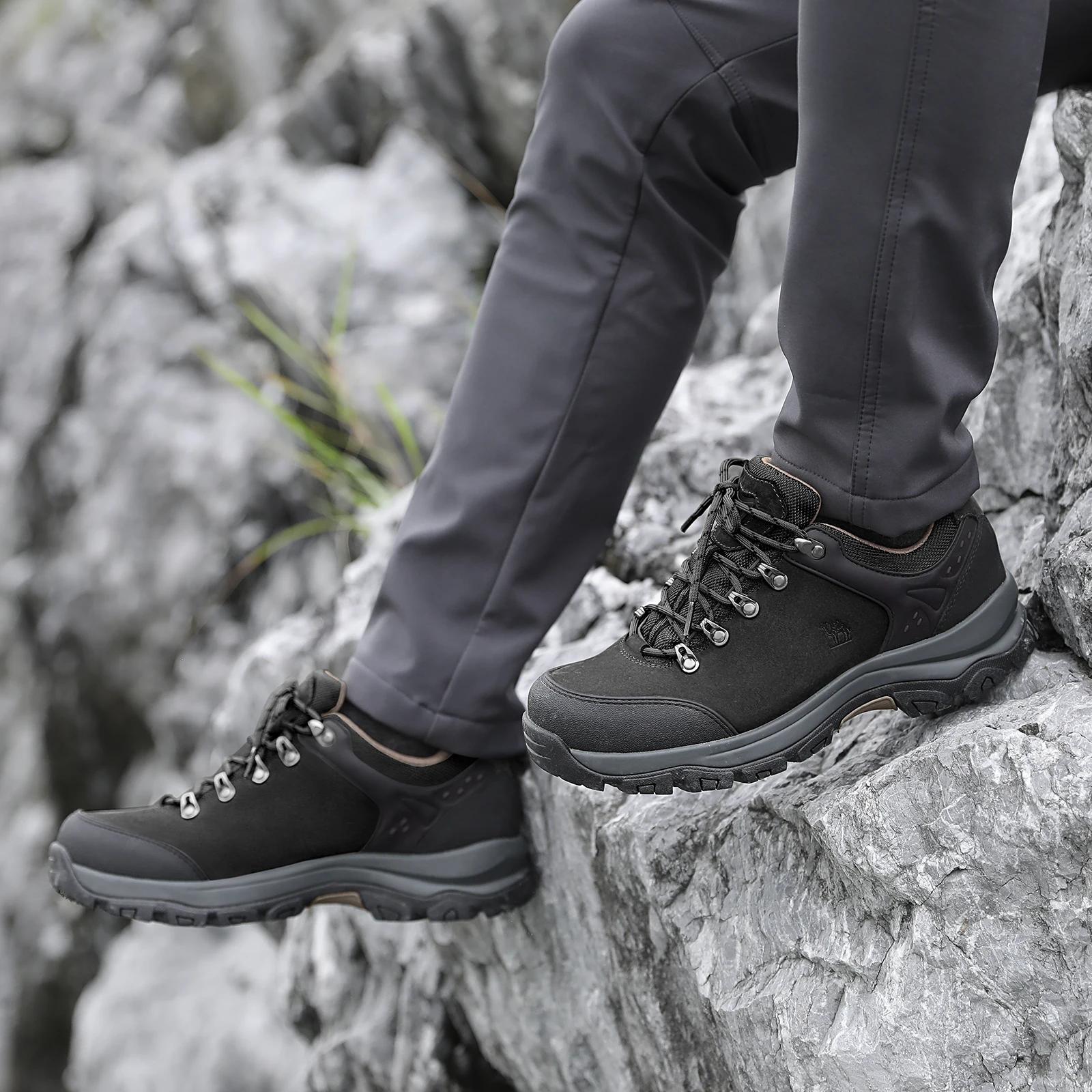 GOLDEN CAMEL – chaussures de randonnée imperméables pour hommes, bottes basses d'extérieur en cuir,