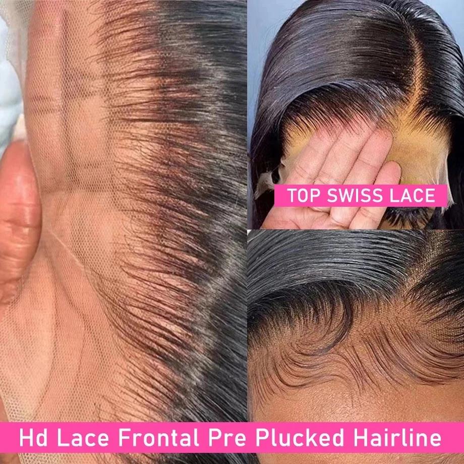 Perruque Full Lace Wig Body Wave Brésilienne Naturelle, 34 Pouces, Pre-Plucked, Transparent, Bling,