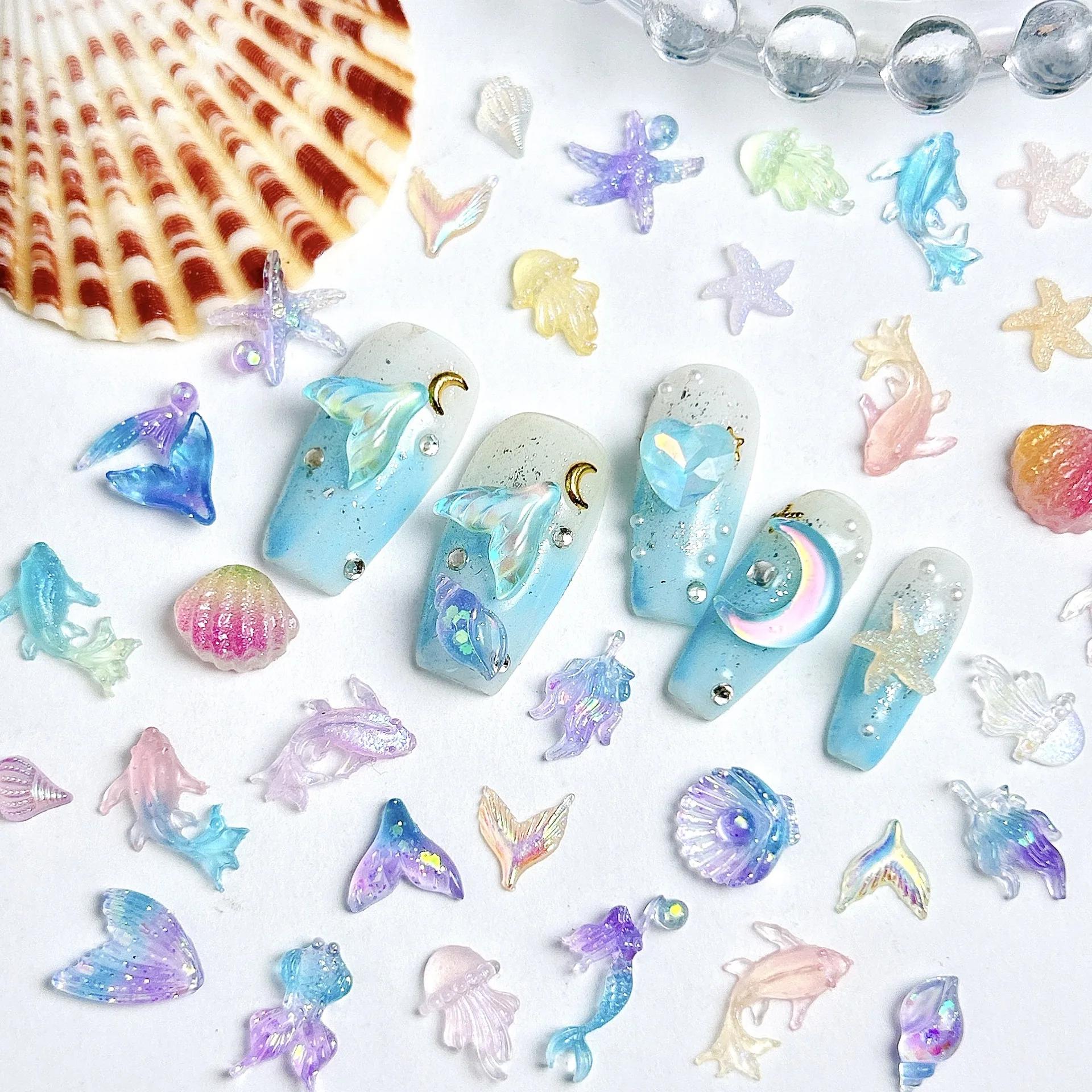 Accessoires de la série océan pour Nail Art, résine 3D dégradée, sirène, coquille de dauphin, étoile