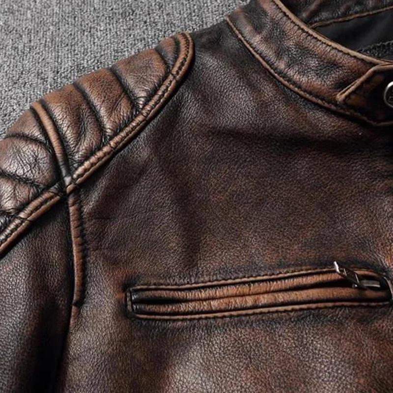 Vintage noir marron véritable peau de vache veste en cuir véritable fourrure hommes veste en cuir Bo