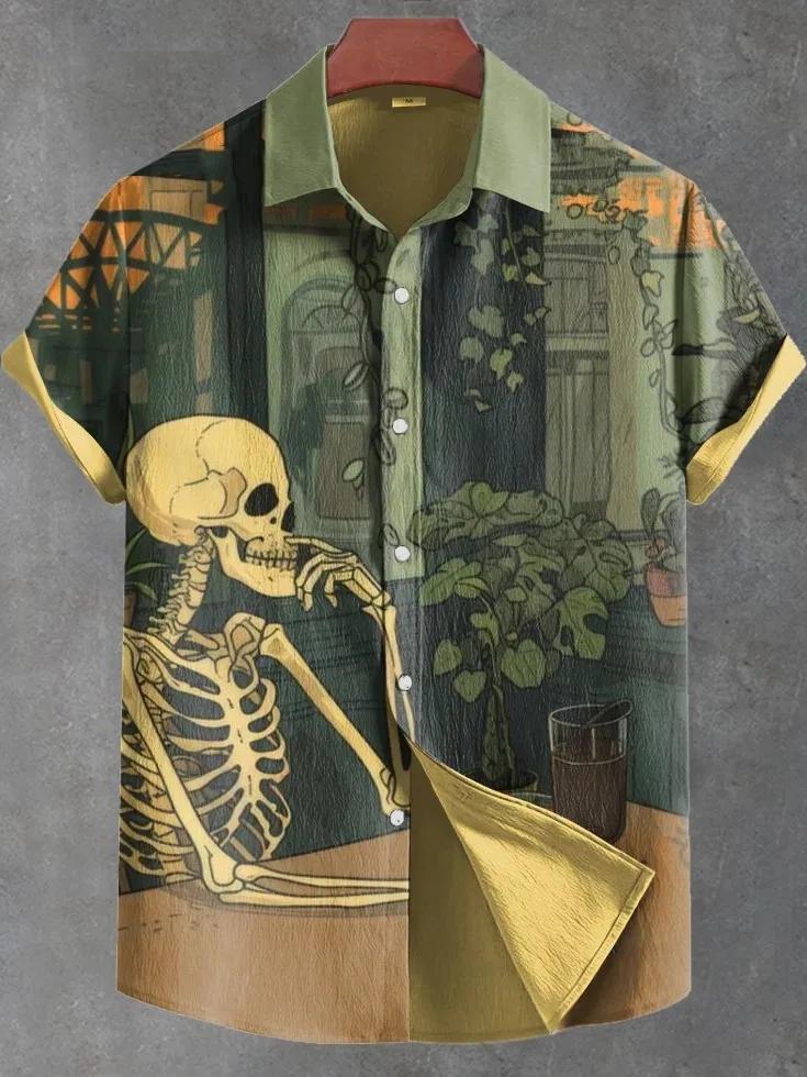 Chemise hawaïenne à manches courtes pour hommes, chemise à revers boutonnée, hauts surdimensionnés,