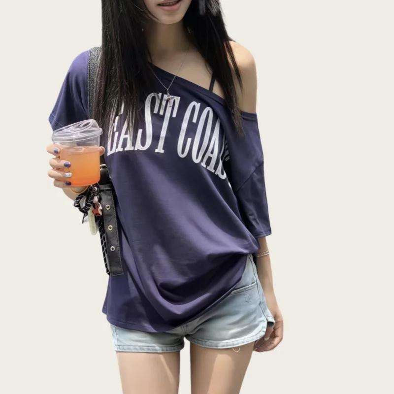 T-shirt à manches courtes de style américain pour femmes, design estival, amincissant, ample, rétro,