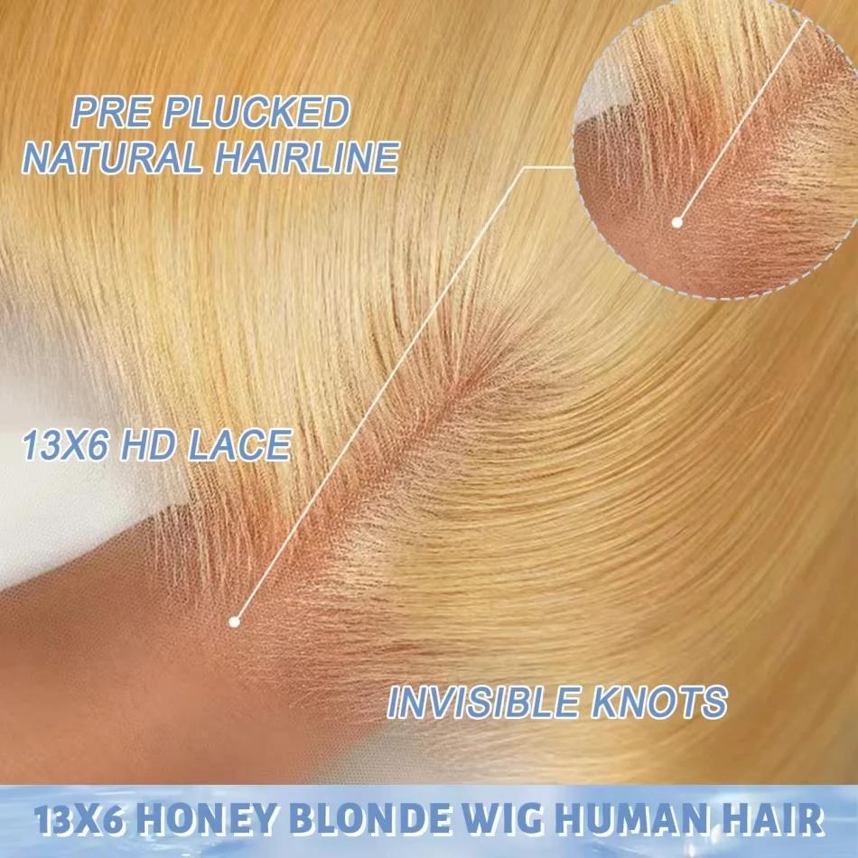 27 perruques de cheveux humains blond miel 13X6 Hd perruque frontale en dentelle 13x4 vague de corps