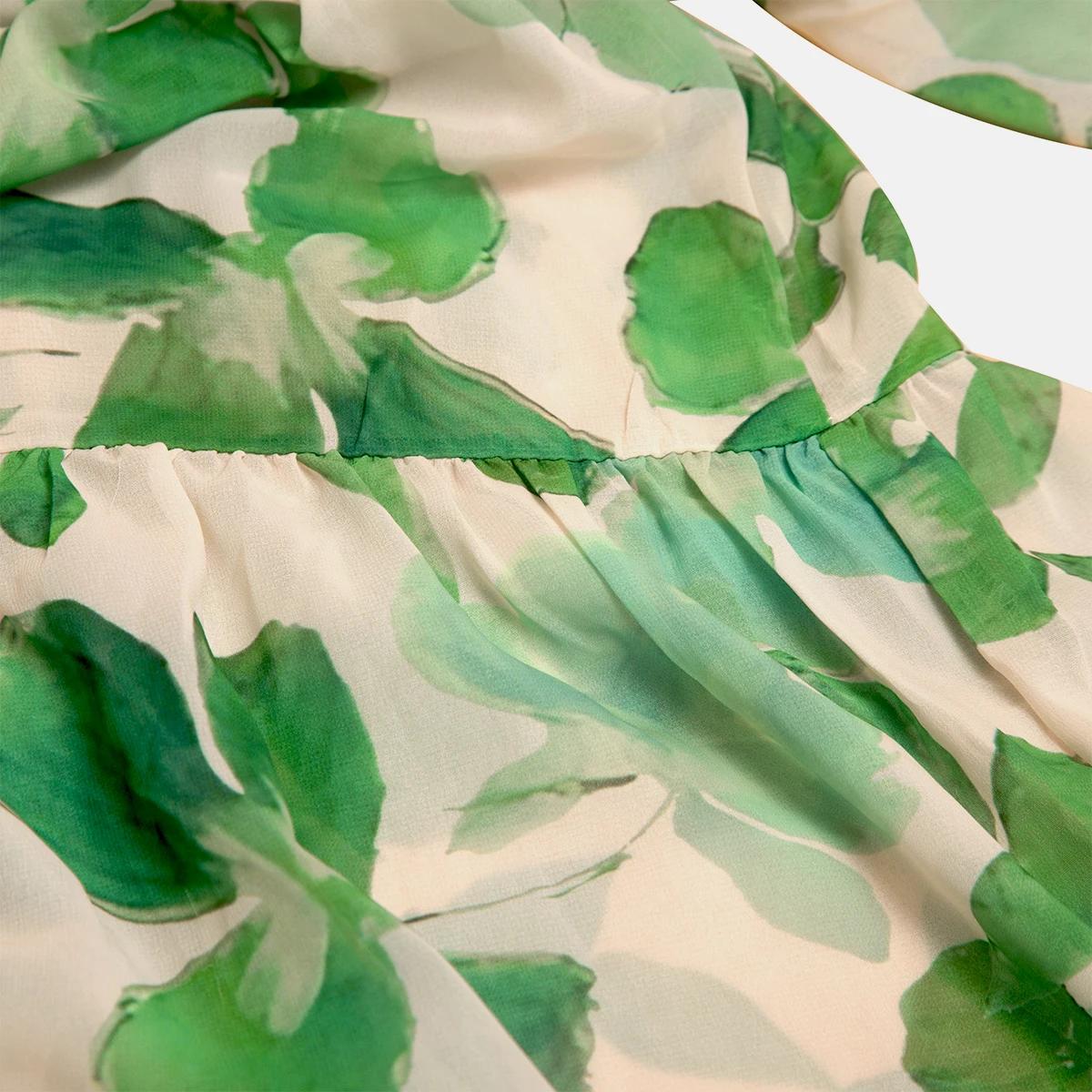 CHCH robe femme 2025 printemps nouveau col à manches longues fleur verte vacances