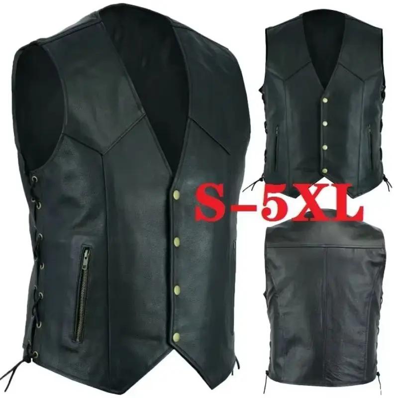 Gilet en cuir Punk mode manteau décontracté moto gilet hommes solide gilet flotte