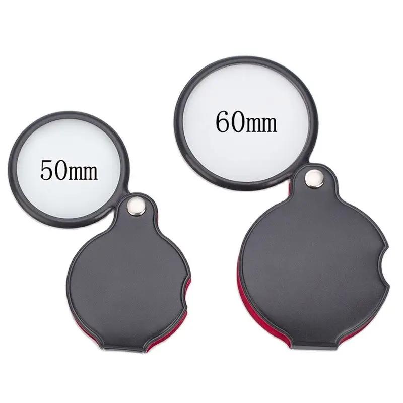 Mini loupe 50/60mm, étui en cuir plié 6/8X, Portable, lecture de journaux, bijoux, cadeau, loupe à l