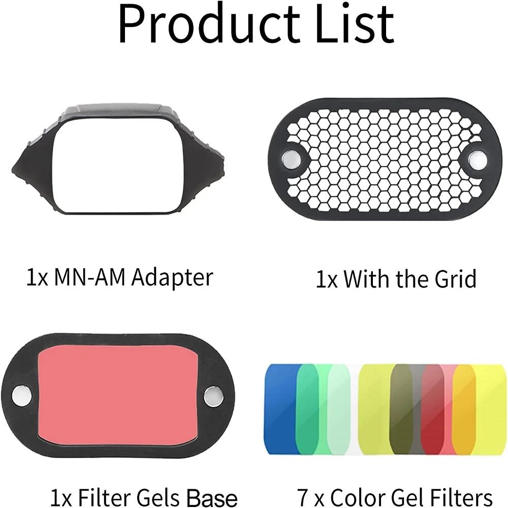 Selens – diffuseur de Flash 2 en 1, grille universelle en nid d'abeille, Kit de Gels 7 couleurs magn