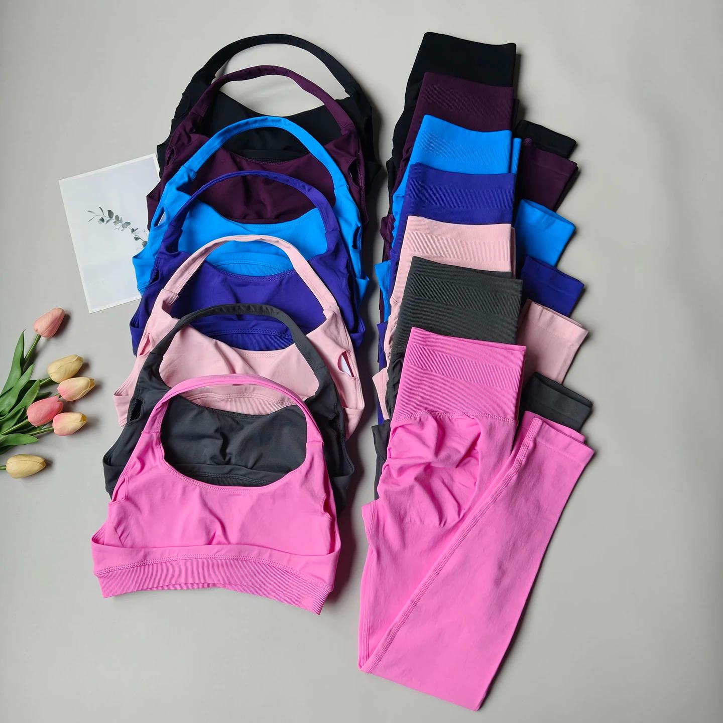 Combinaison de Yoga 2 pièces pour femmes, vêtements de Fitness sans couture, col licou, soutien-gorg