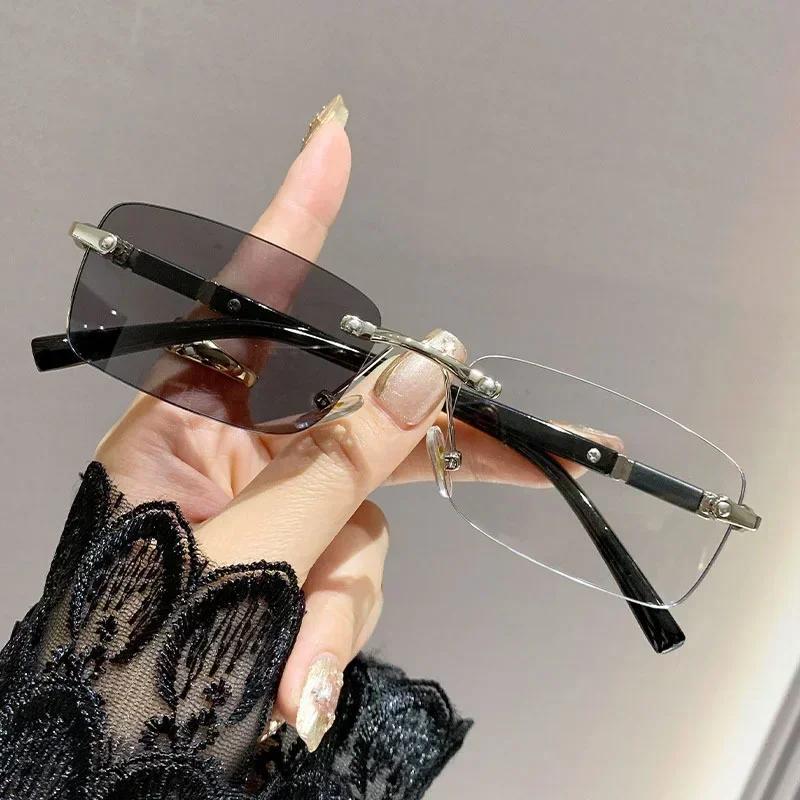 Lunettes de myopie photochromiques carrées sans bords pour hommes et femmes, Anti-UV, pour myopie, r