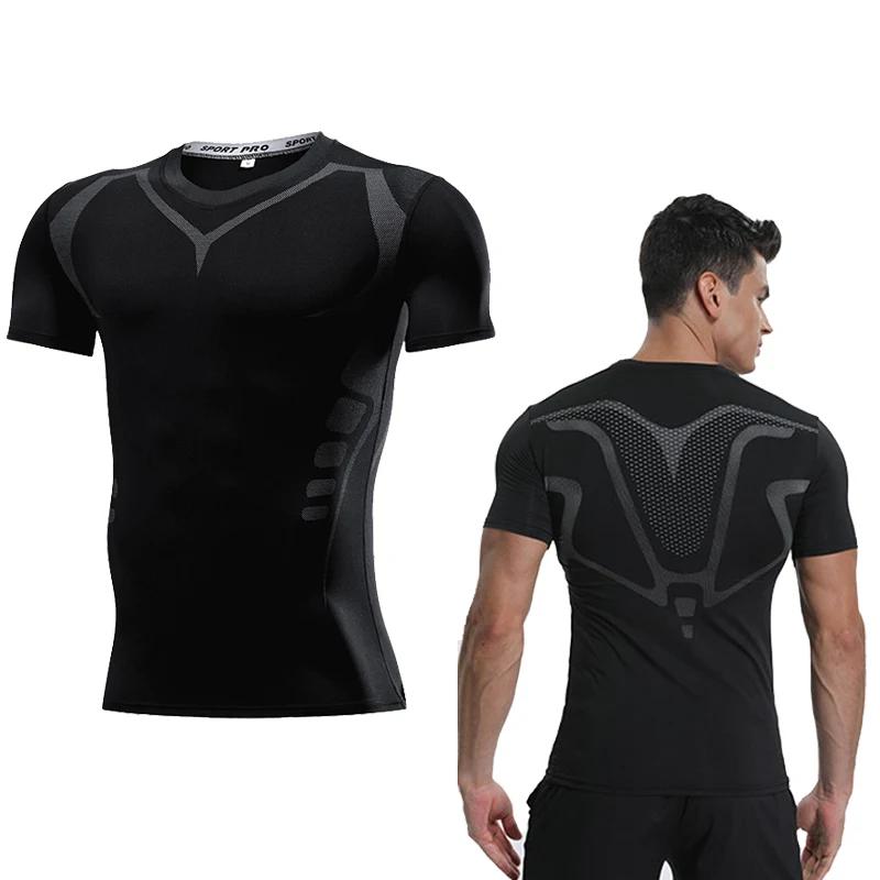 T-shirt compression homme manches courtes - Haut sport respirant pour musculation et course d'été