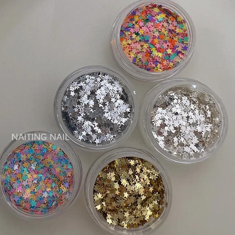 Mini étoile à paillettes pour ongles, 2mm, bonbons colorés, couleurs mélangées, feuille fine or arge