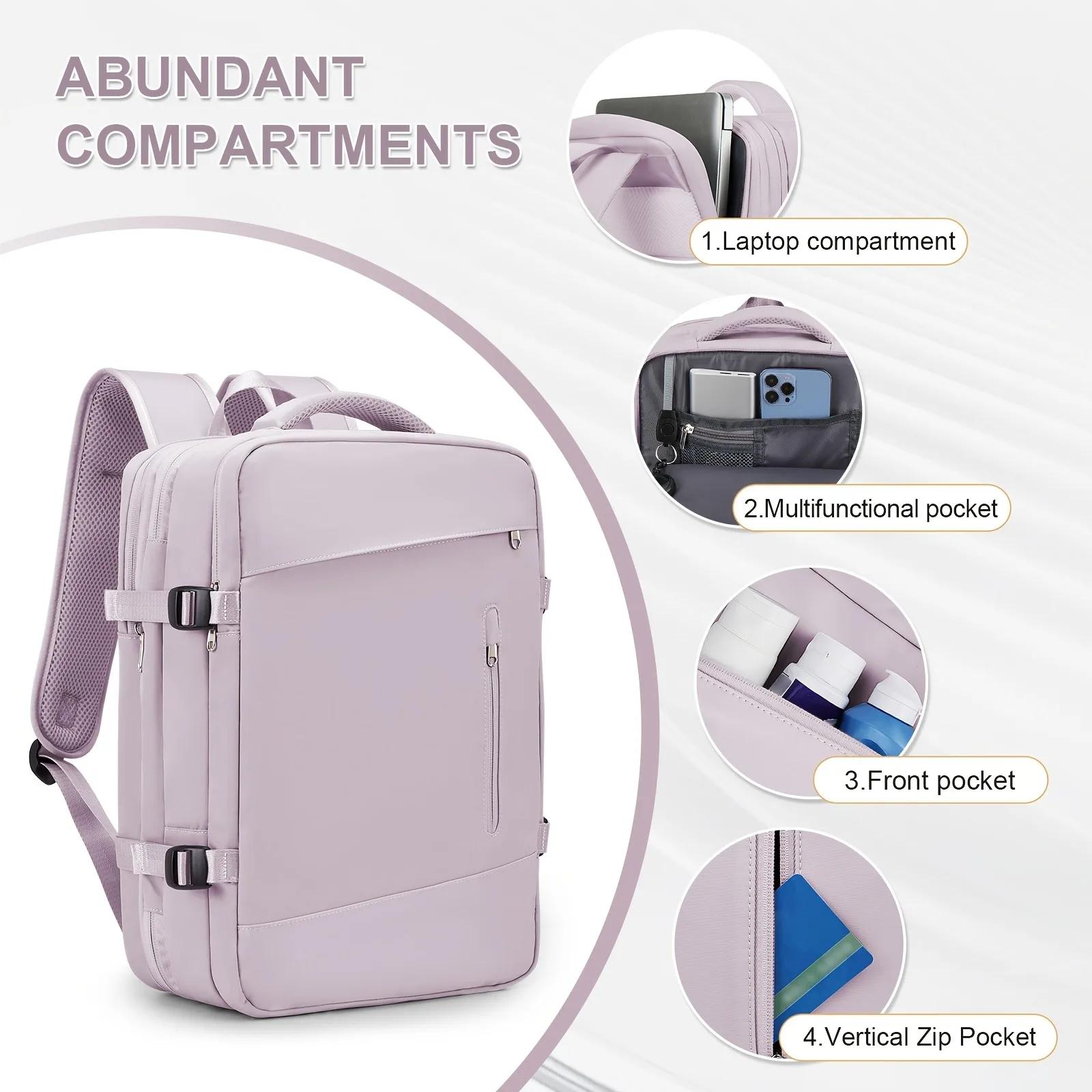 Sac à dos de voyage antivol extensible pour femme avec compartiment principal extensible (180 ° ), C