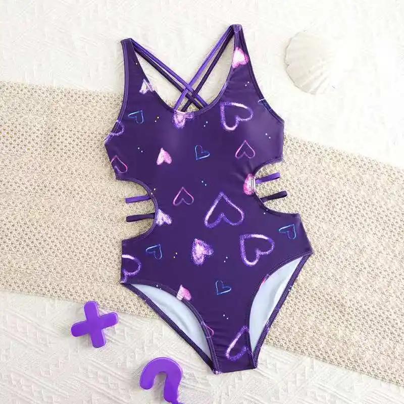 Maillot de bain une pièce imprimé pour filles, rembourré, pour enfants, pour baigneurs, vêtements de