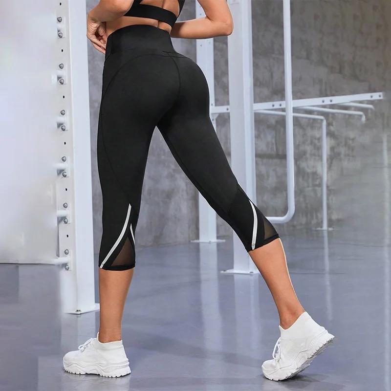 Pantalon de Yoga taille haute en maille, Leggings Capri pour femmes, contrôle du ventre, entraînemen