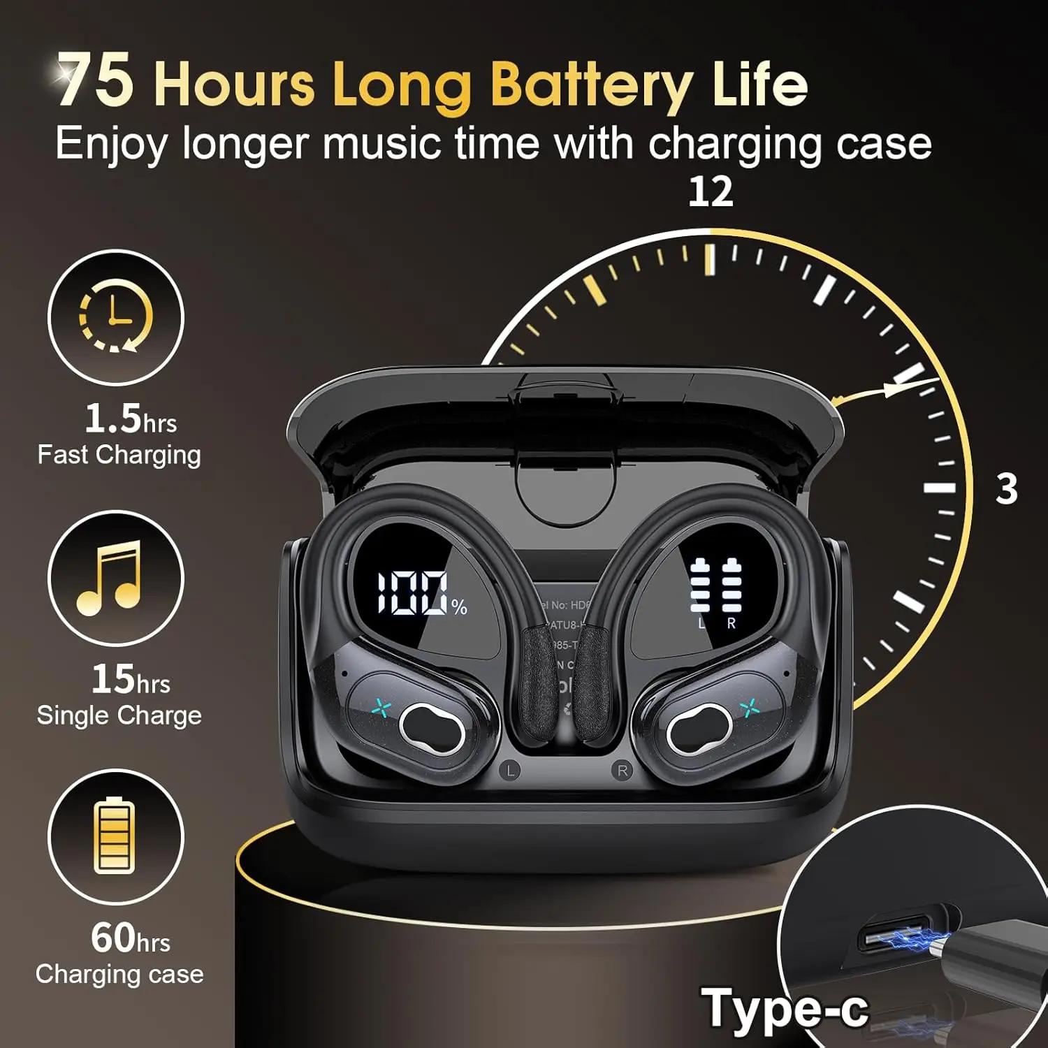 TWS sport écouteurs Bluetooth 5.4 HIFI basse sans fil casque LED tactile mains libres écouteur suppr