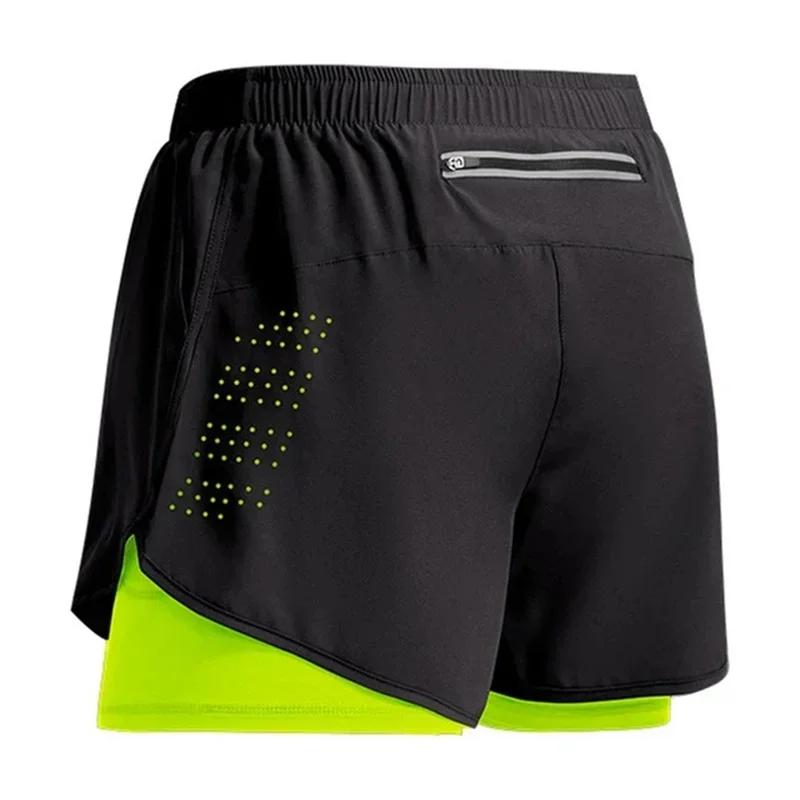 Short de course pour hommes séchage rapide Fitness ventiler Double couche Shorts hommes nouveau Spor