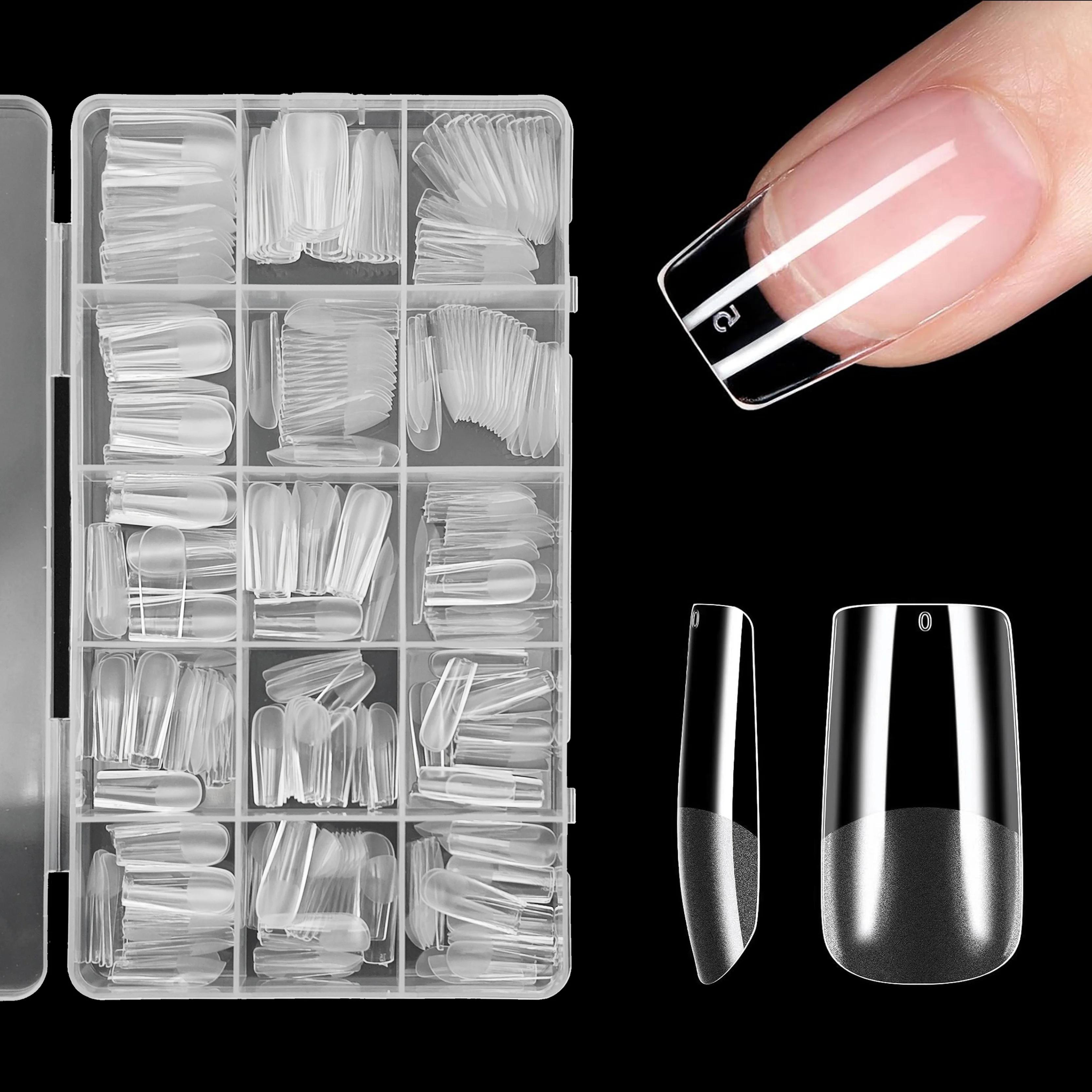 240/330 pièces pointes d'ongles demi-mates, carrés 15 tailles faux ongles transparents couverture co