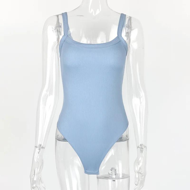 Sangle solide moulante Sexy corps décontracté basique blanc été Body haut pour femme sans manches pu