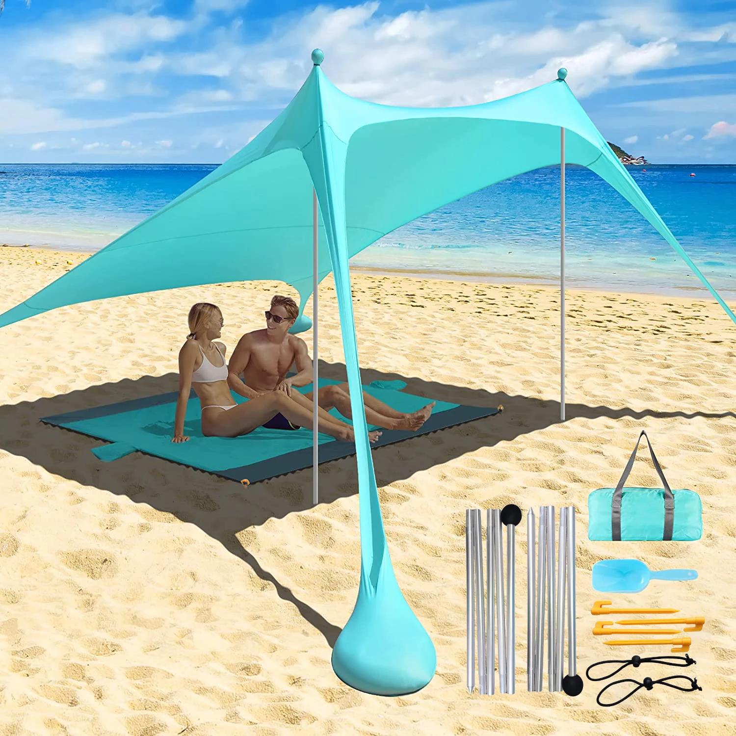 Auvent de plage familial ultraléger 2.1x1.6m - Tente pare-soleil portable UPF50+UV avec sac de sable