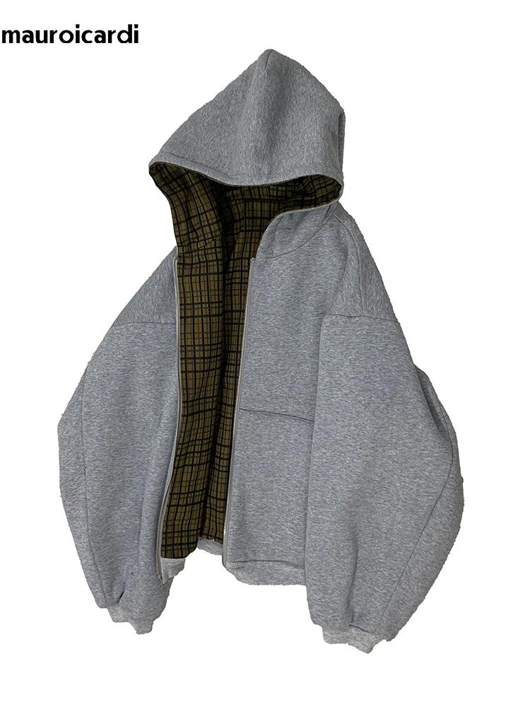 Mauroicardi automne surdimensionné réversible sweats à capuche hommes ample décontracté luxe vêtemen