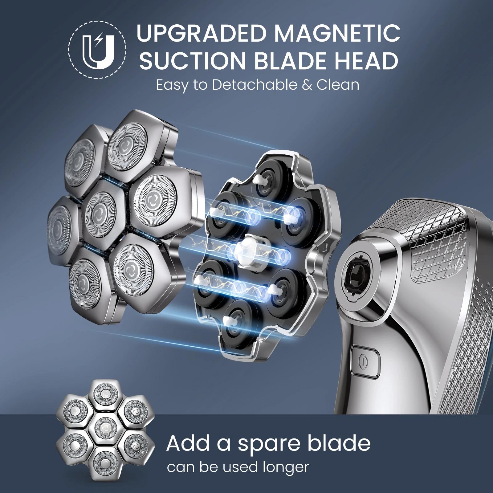 KENSEN 5 en 1 rasoir électrique à tête magnétique 7D lame flottante Kit de toilettage pour hommes tê