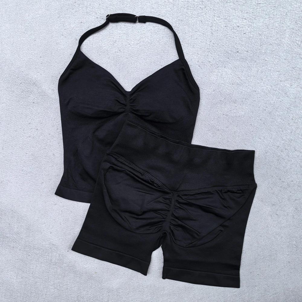 Ensemble de Yoga 2 pièces pour femmes, débardeur à bretelles réglable sans couture, short de sport f