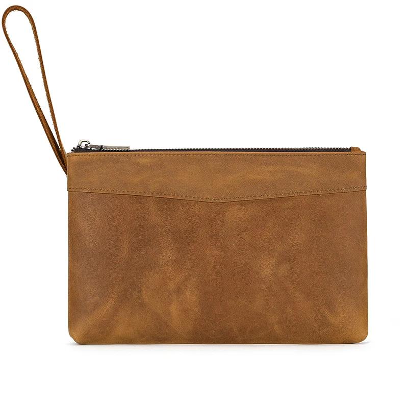 Sac à main Vintage RFID, brosse antivol, sac à main en peau de cheval fou, pochette pour hommes, sac
