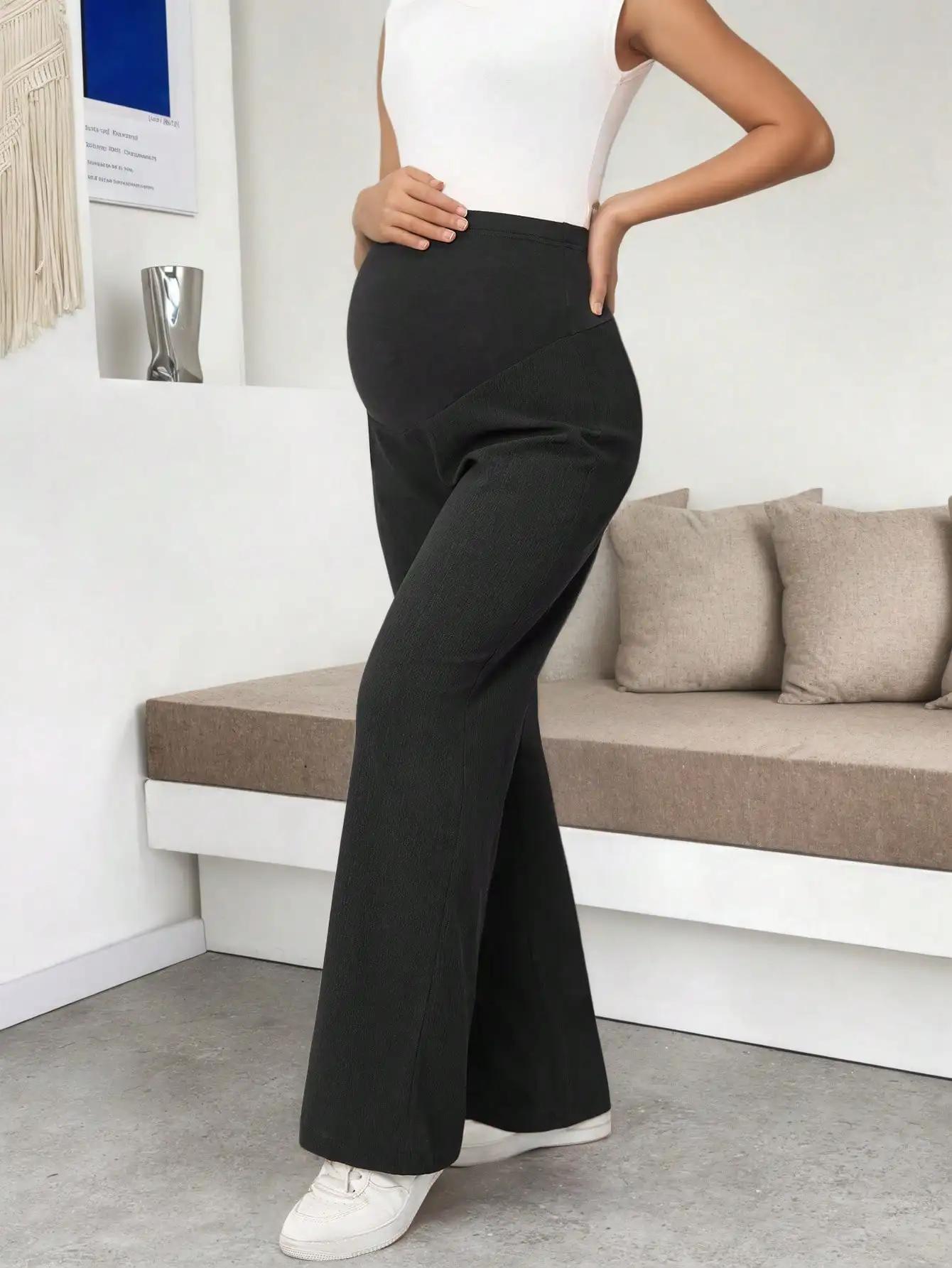 Leggings de maternité noirs pour femmes, à porter sous les robes, coupe large, taille haute, confort