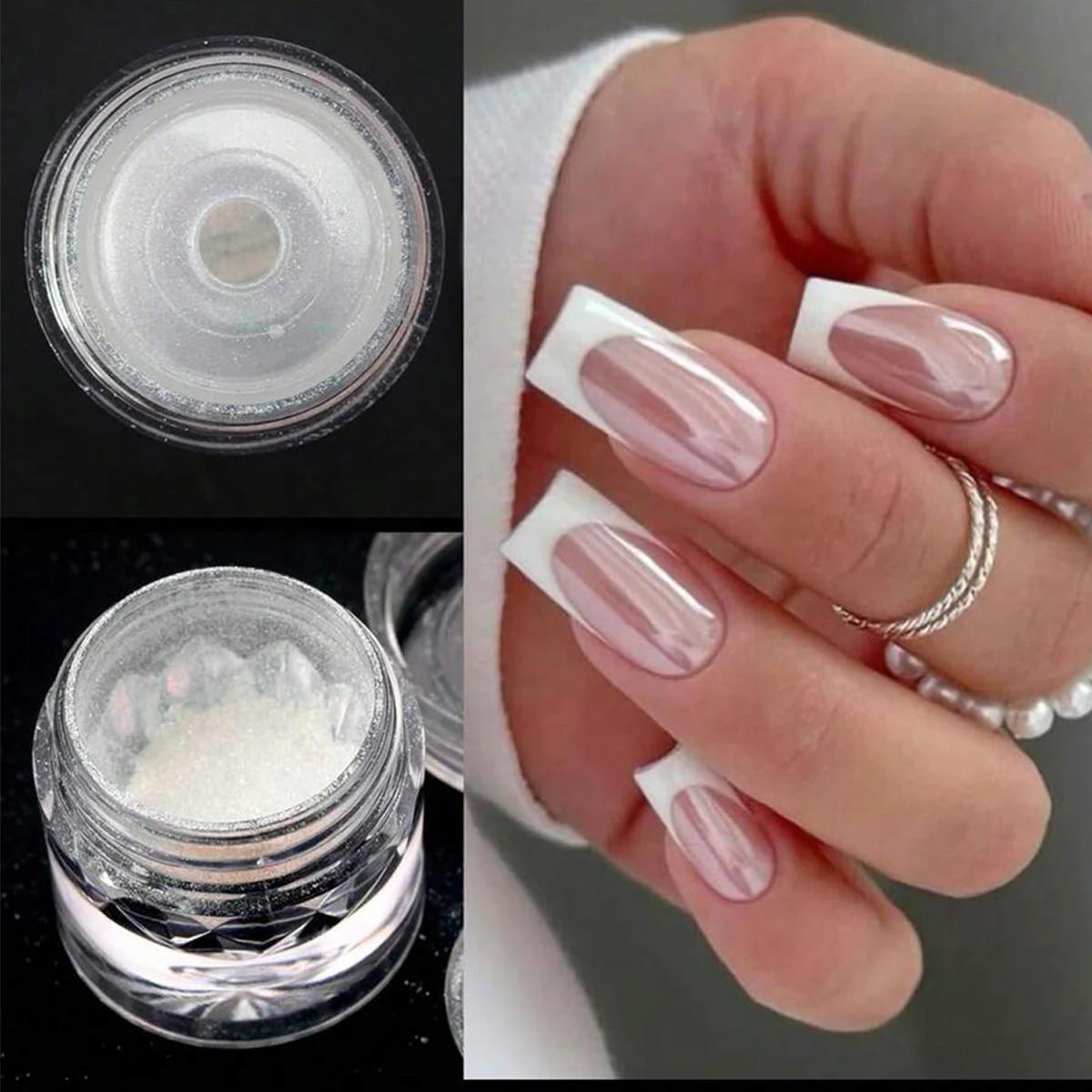 Poudre à ongles chromée pour Nail Art, glace transparente Aurora, haute brillance, perle arc-en-ciel