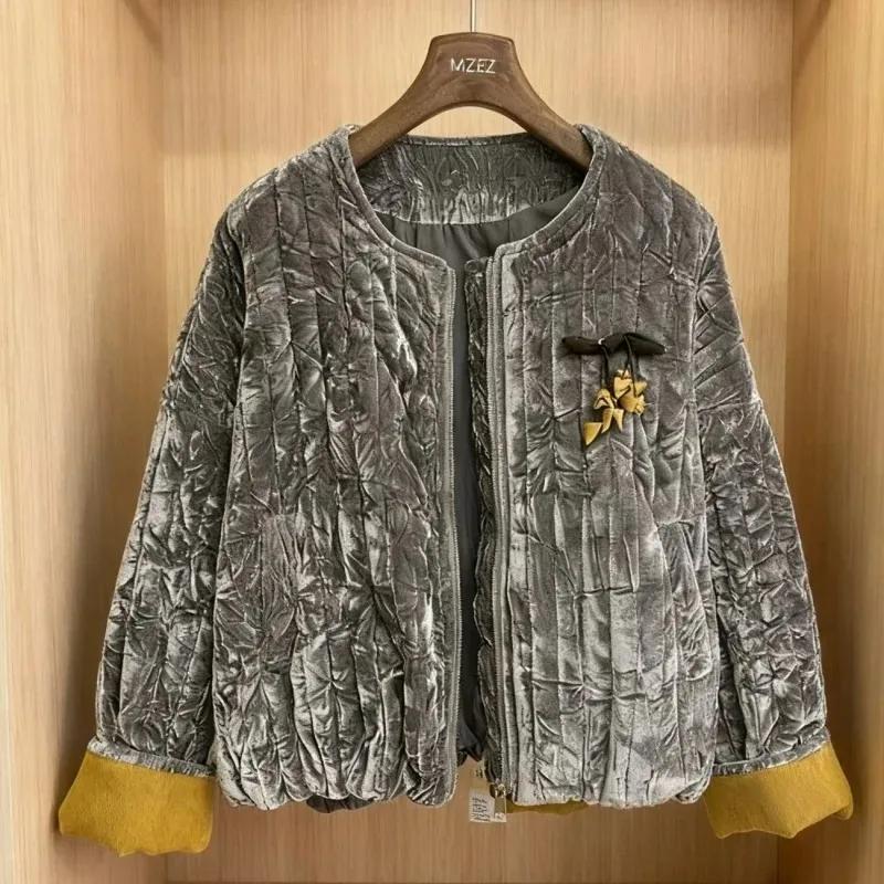 Veste Cardigan gris à fermeture éclair pour femme, manteau épais en coton, haut de gamme, chaud, man