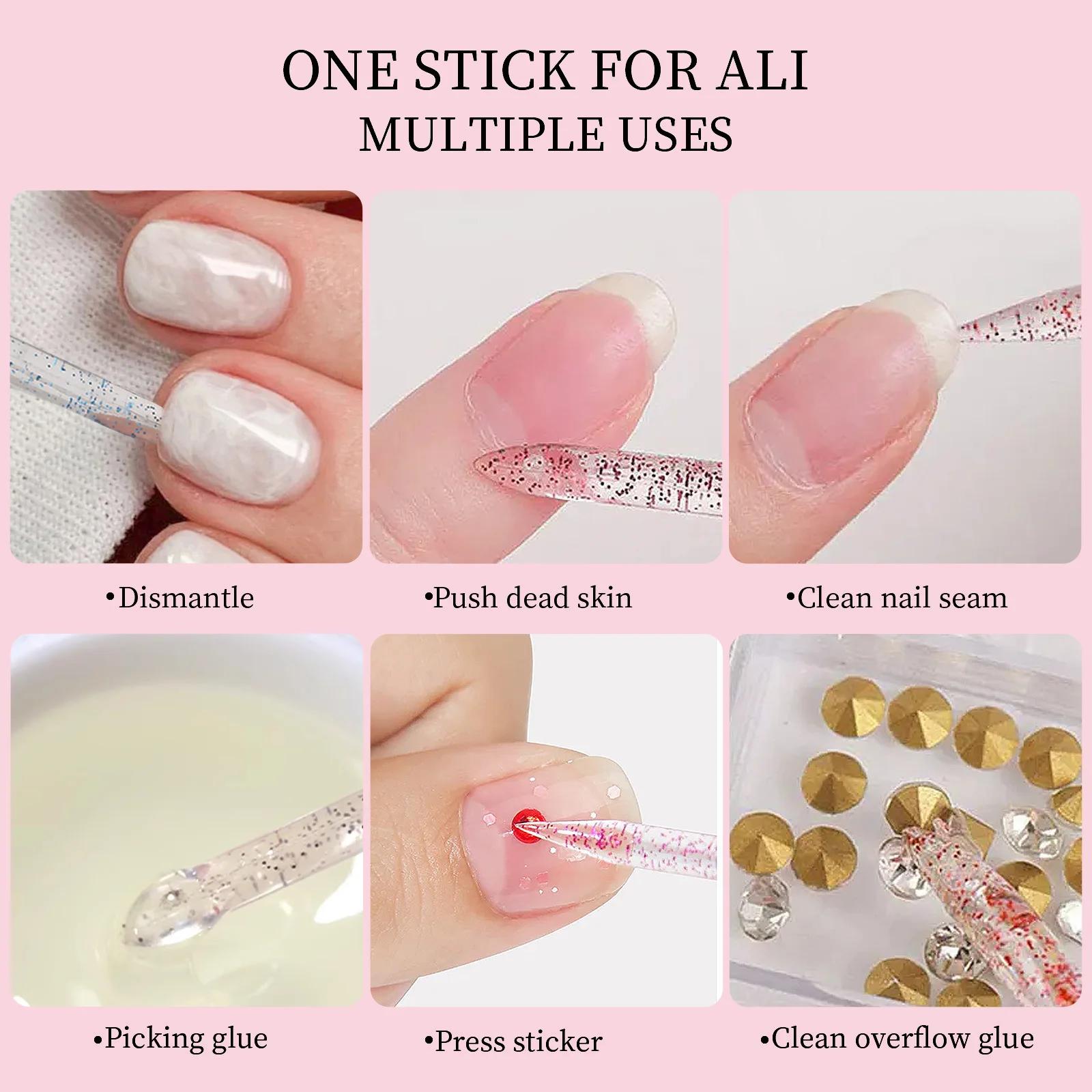Bâton de paillettes en cristal réutilisable, Double extrémité, outil de retrait de cuticules, stylo