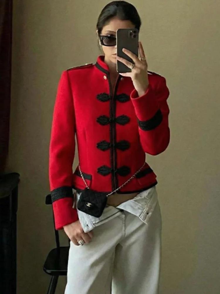 Veste Rétro Napoléon Femme Tendance, Manteau Slim à Panneaux et Col Mandarin Boutonné, Nouveauté Pri
