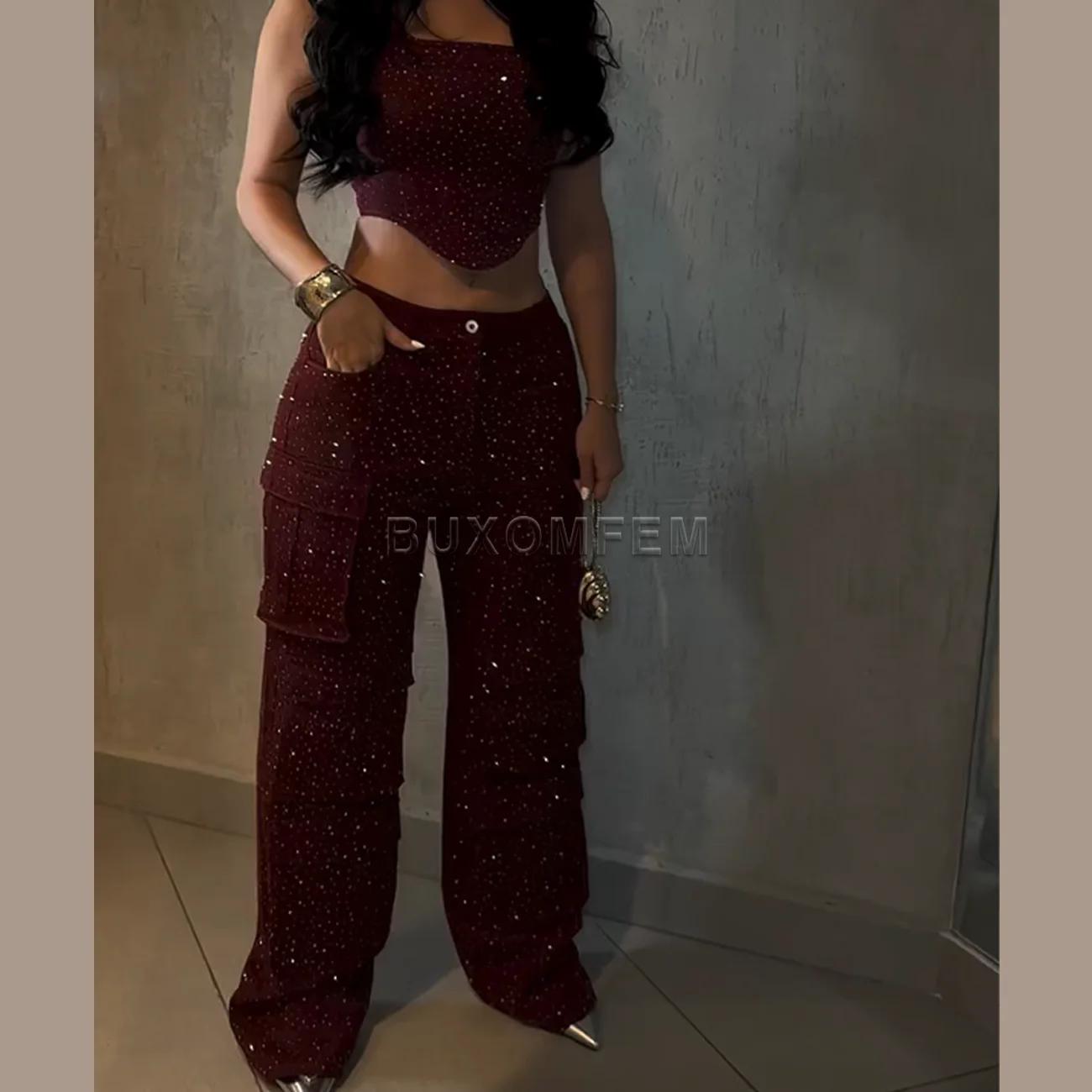 Ensemble pantalon de travail à bretelles en diamant pour femmes, pantalon Push Up à la mode, combina
