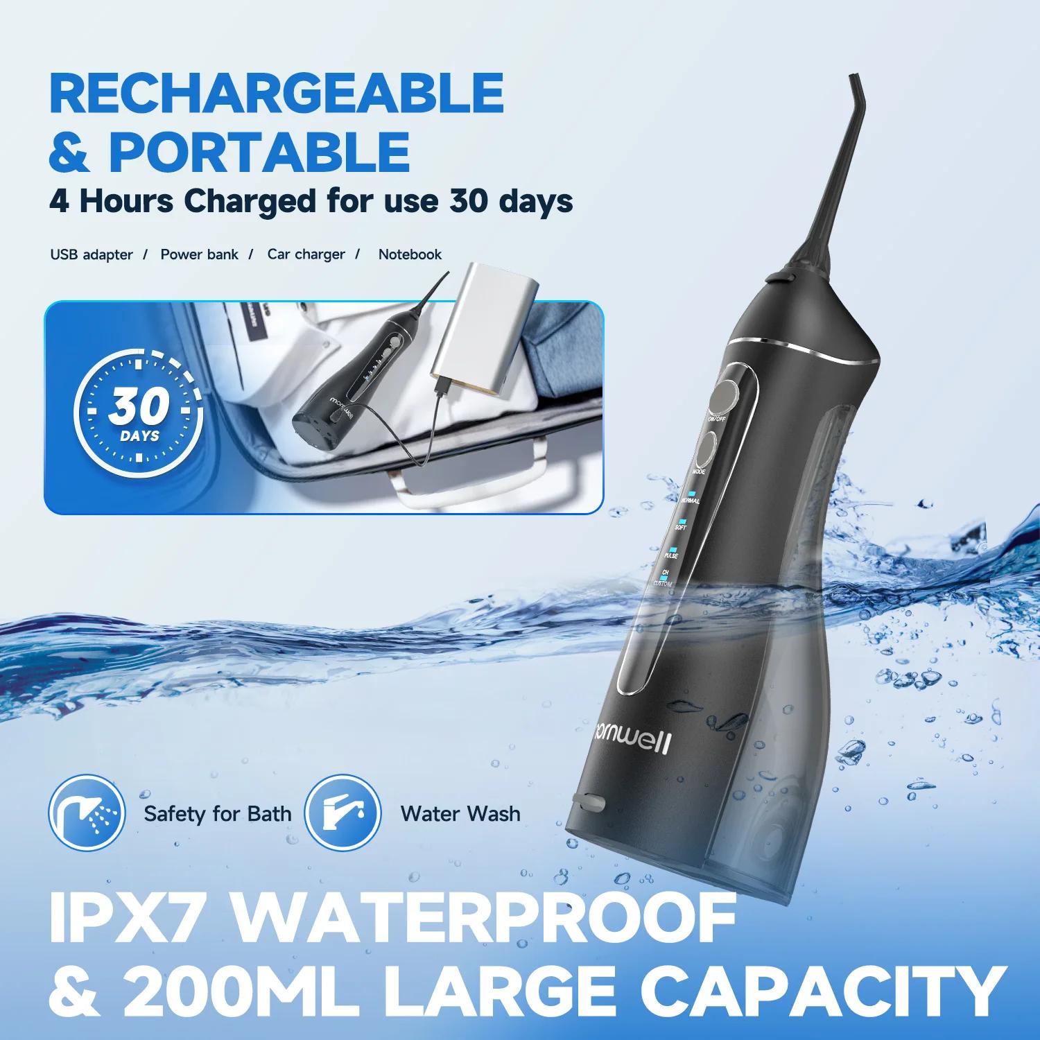 Hydropulseur Portable Sans Fil F18, 3 Modes de Nettoyage, Étanche, Rechargeable, 4 Buses pour Nettoy