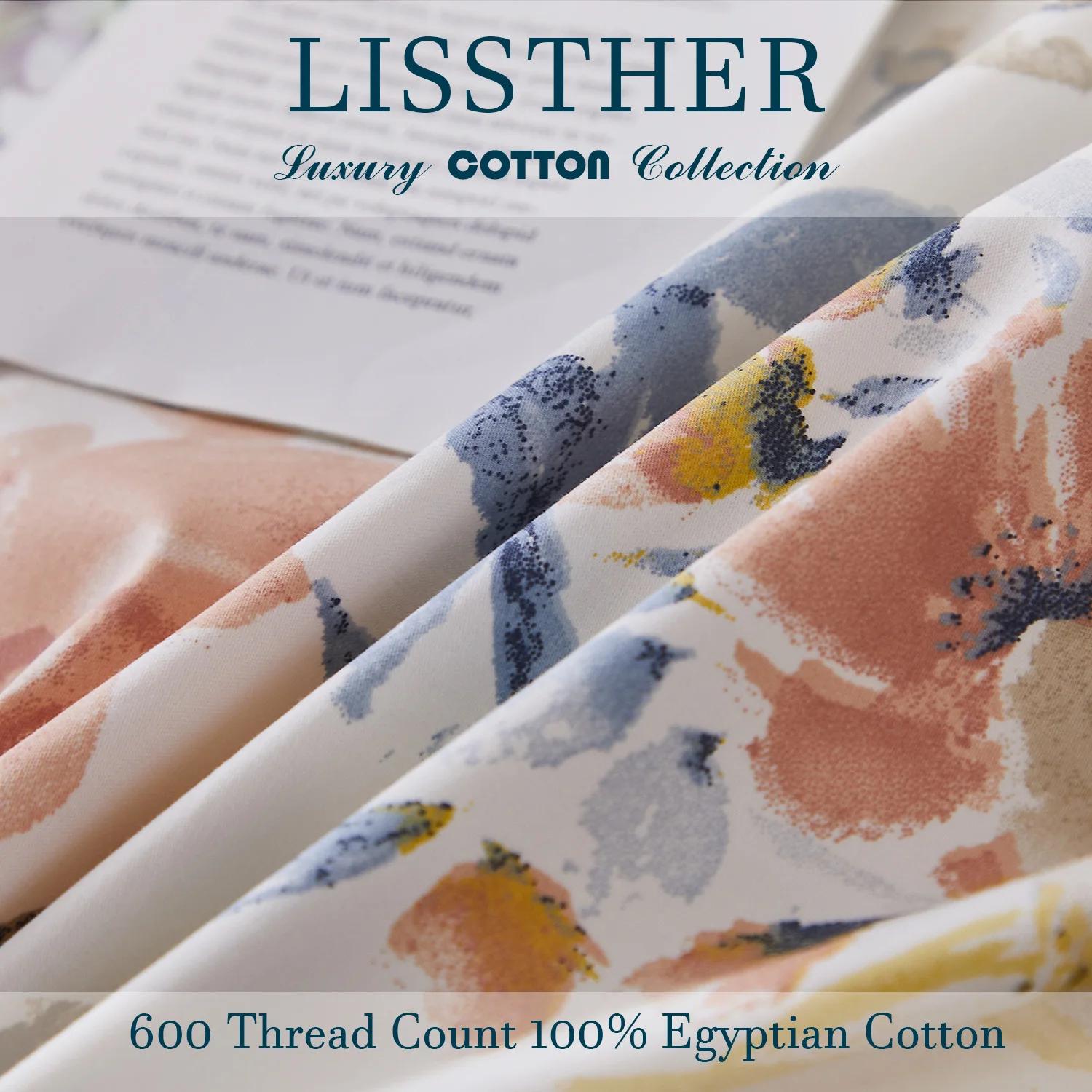 Ensemble de housse de couette 3 pièces 600TC 100% coton égyptien, imprimé Floral de jardin Vintage,