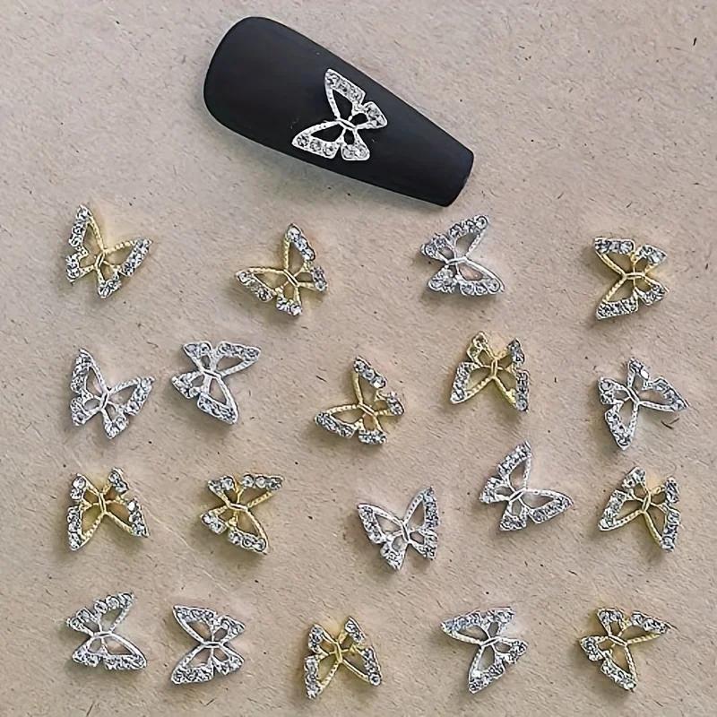 Breloques papillon en cristal 3D pour ongles, forme creuse avec biscuits pour décorations d'art d'on