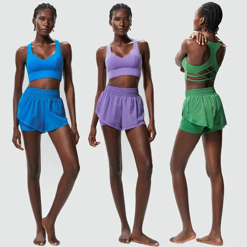 Femmes en plein air course costume été respirant séchage rapide vêtements de sport courts deux pièce
